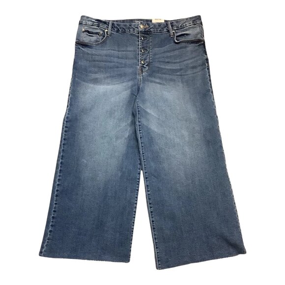 NWT Time And Tru Wide Leg Crop Blue Button Fly High Rise Jeans Womens Size 18 - Picture 4 of 14